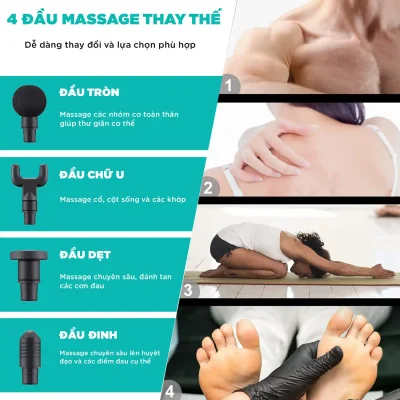 Súng Massage Cầm Tay Đa Năng KINGTECH KH-320 4 đầu massage