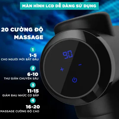 Súng Massage Cầm Tay Đa Năng Cao Cấp KINGTECH KH-720 màn hình cảm ứng 20 cấp độ