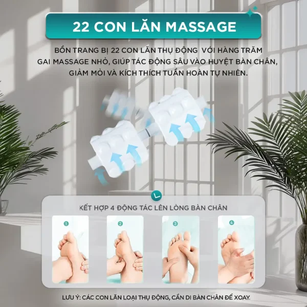 Bồn ngâm chân KINGTECH BM-400 với 22 con lăn bàn chân thụ động