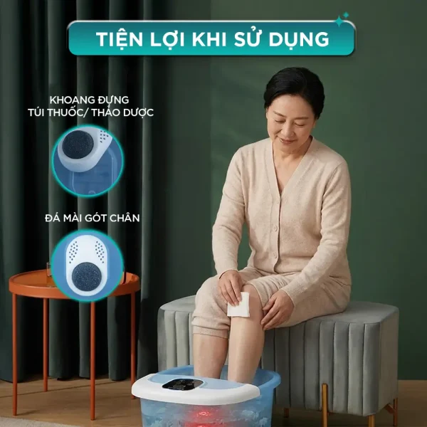 Bồn ngâm chân KINGTECH BM-400 tiện lợi với tính năng hộp đưng thảo mộc và đá mài gót chân