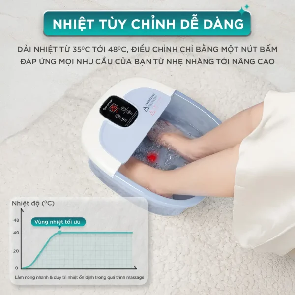 Bồn ngâm chân KINGTECH BM-400 dễ dàng tuỳ chỉnh nhiệt độ mong muốn từ 35 tới 48 độ C