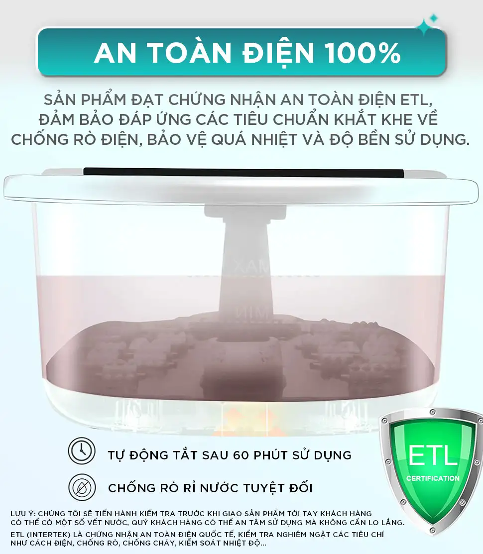 bồn ngâm chân KINGTECH BM-400 an toàn điện 100% với chứng chỉ ETL