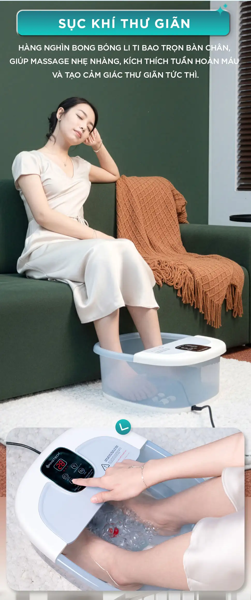 thư giãn hơn cùng bồn ngâm chân KINGTECH BM-400 với tính năng sục khí