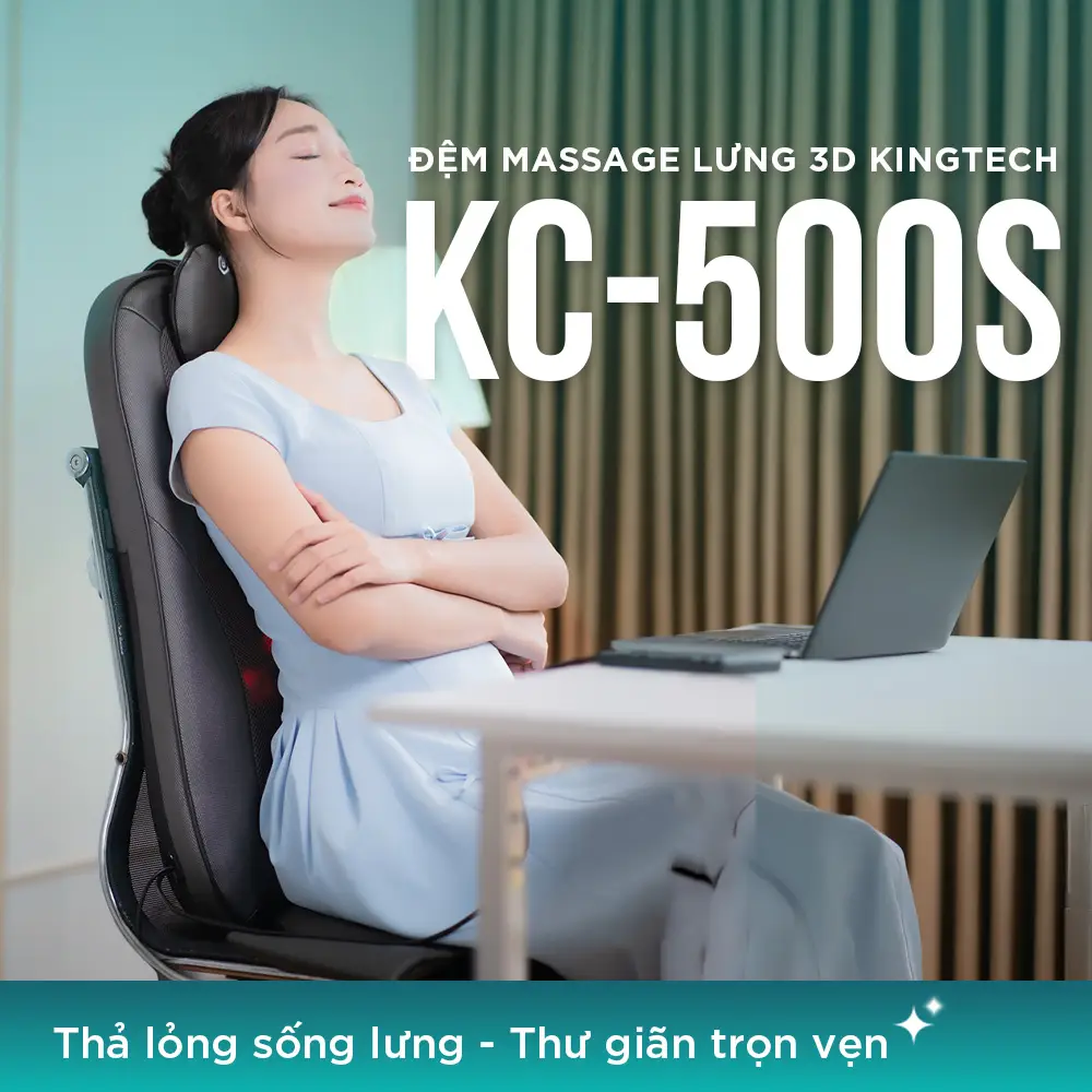 Đệm massage lưng 3D KINGTECH KC-500S hỗ trợ thư giãn cột sống, massage lưng khi ngồi làm việc tại bàn