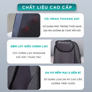 Chất liệu cao cấp của đệm massage KC-500S gồm vải mesh thoáng khí, đệm lót điều chỉnh lực và da PU mềm mại bền bỉ