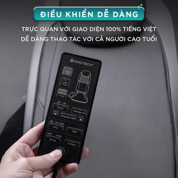 Điều khiển đệm massage KINGTECH KC-500S với giao diện tiếng Việt trực quan, dễ thao tác cho cả người cao tuổi
