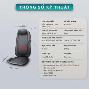 Thông số kỹ thuật đệm massage lưng 3D KINGTECH KC-500S