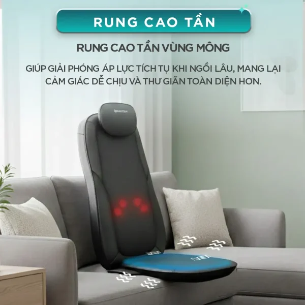 Tính năng rung cao tần vùng mông của đệm massage KC-500S giúp giảm áp lực khi ngồi lâu và tăng cảm giác thư giãn