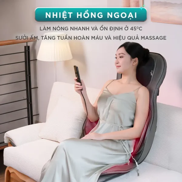 Đệm massage KINGTECH KC-700 tích hợp nhiệt hồng ngoại 45 độ C giúp làm nóng nhanh, sưởi ấm và tăng hiệu quả massage