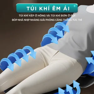 Túi khí êm ái của đệm massage KINGTECH KC-700 bóp nhả nhịp nhàng ở vùng hông và đùi giúp thư giãn tức thì