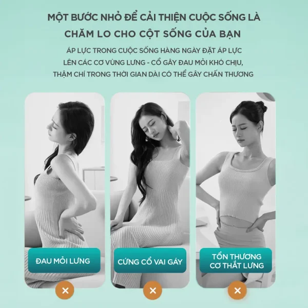 Minh họa các vấn đề đau mỏi lưng, cứng cổ vai gáy và tổn thương cơ thắt lưng do áp lực cuộc sống hằng ngày