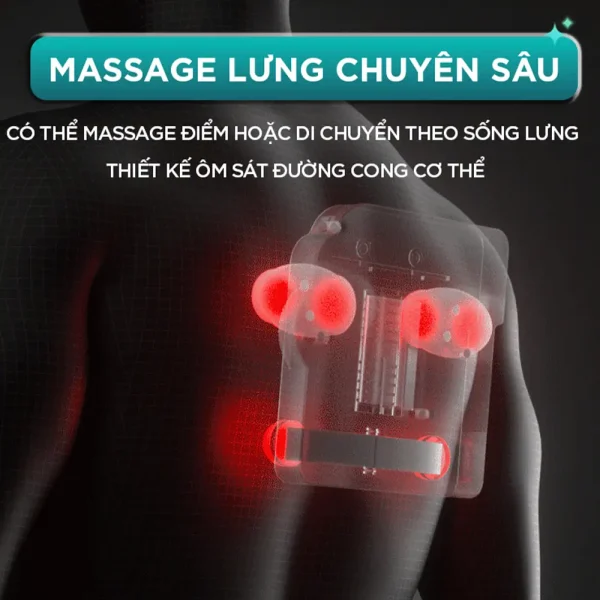 Cơ chế massage lưng chuyên sâu của đệm KINGTECH KC-700 có thể di chuyển theo sống lưng và ôm sát đường cong cơ thể