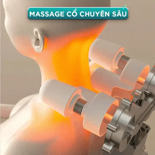 Cụm massage cổ chuyên sâu của đệm KINGTECH KC-700 mô phỏng thao tác xoa bóp vùng cổ vai gáy