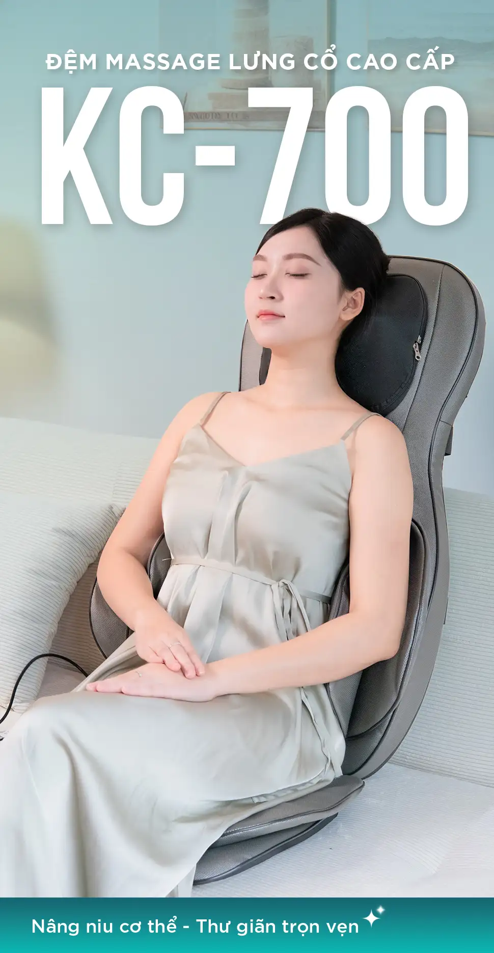 Đệm massage lưng cổ cao cấp KINGTECH KC-700 giúp nâng niu cơ thể và thư giãn trọn vẹn tại nhà