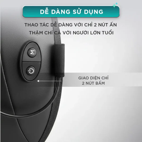 Giao diện điều khiển đệm massage KC-300 dễ sử dụng với 2 nút bấm, phù hợp cả với người lớn tuổi