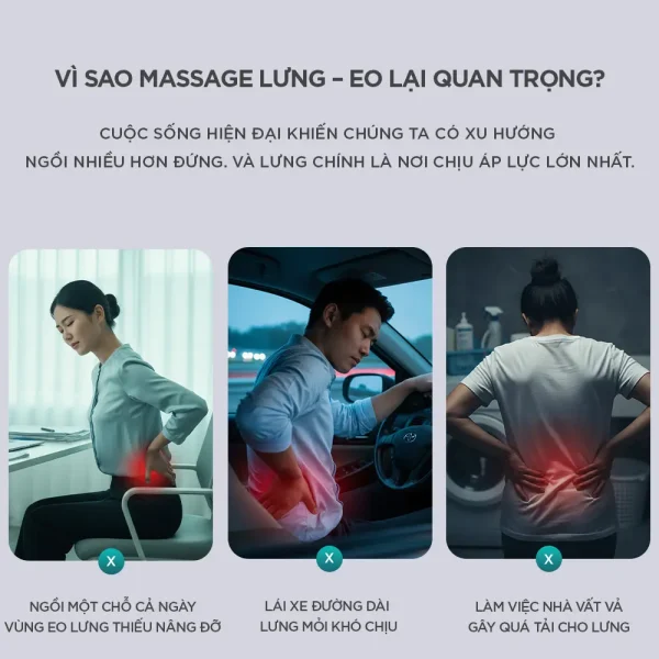 Đệm massage lưng KC-300 hỗ trợ giảm mỏi eo lưng cho người ngồi lâu, lái xe đường dài hoặc làm việc nhà vất vả