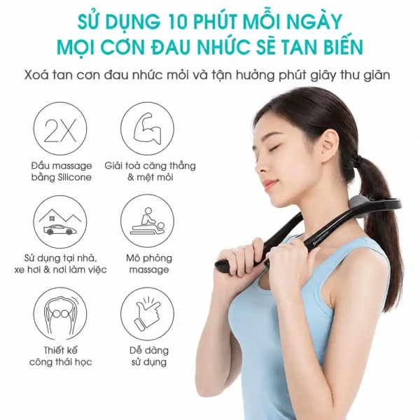 Dụng cụ massage cổ vai gáy KINGTECH giúp thư giãn sau 10 phút sử dụng mỗi ngày với thiết kế công thái học và đầu massage silicone
