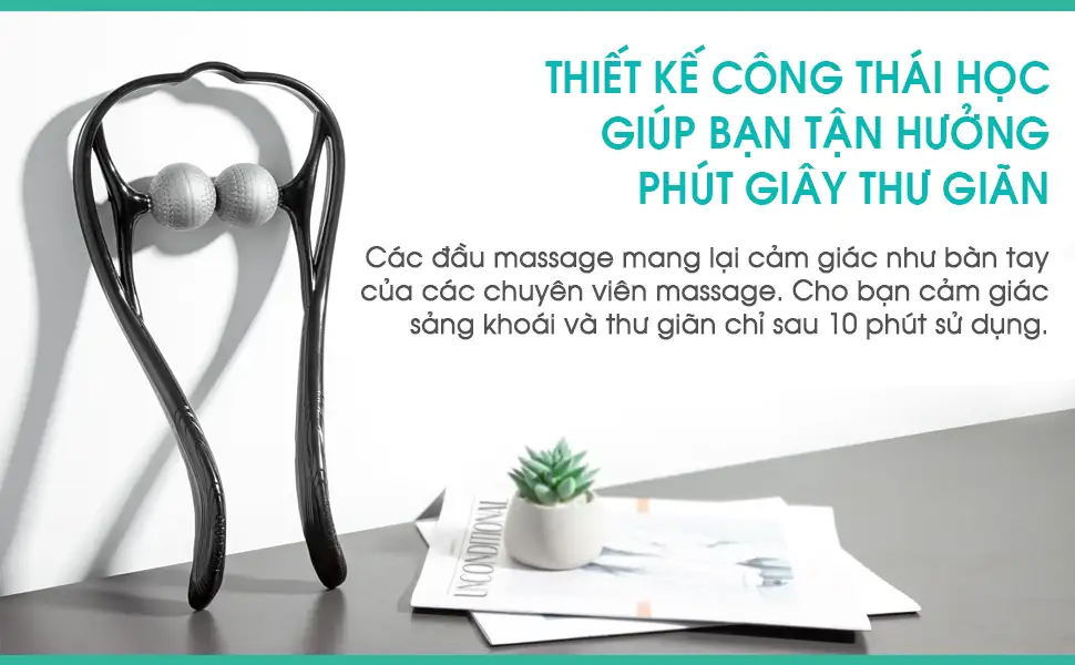 Dụng cụ massage cổ vai gáy KINGTECH thiết kế công thái học với hai đầu massage, giúp thư giãn cổ vai gáy sau 10 phút sử dụng