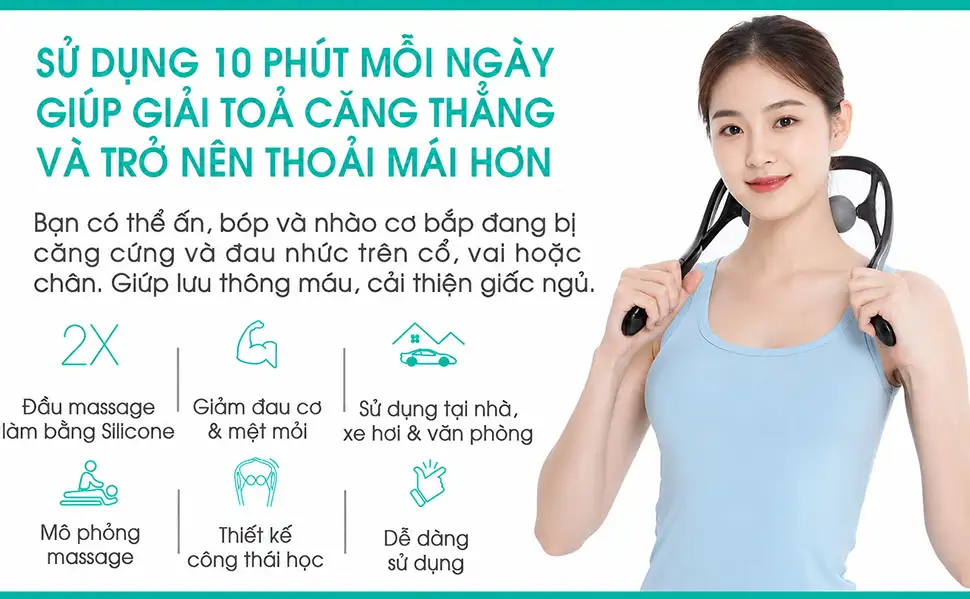 Dụng cụ massage cổ vai gáy KINGTECH giúp giảm căng thẳng, hỗ trợ lưu thông máu và cải thiện giấc ngủ khi dùng 10 phút mỗi ngày