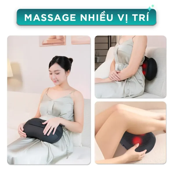 Gối massage hồng ngoại KINGTECH KP-315 có thể sử dụng cho nhiều vị trí như bụng, lưng, chân và vùng cơ thể cần thư giãn