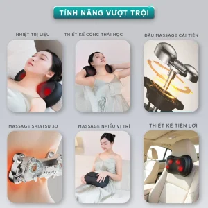 Tính năng nổi bật của gối massage hồng ngoại KINGTECH KP-315 gồm nhiệt trị liệu, công thái học, đầu massage cải tiến, massage Shiatsu 3D và massage nhiều vị trí