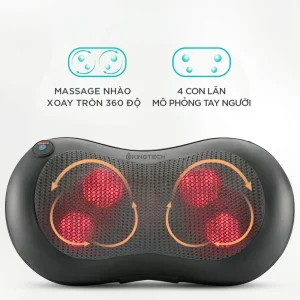 Gối massage hồng ngoại KINGTECH KP-315 có 4 con lăn mô phỏng tay người, massage nhào xoay 360 độ cho vùng cổ vai gáy