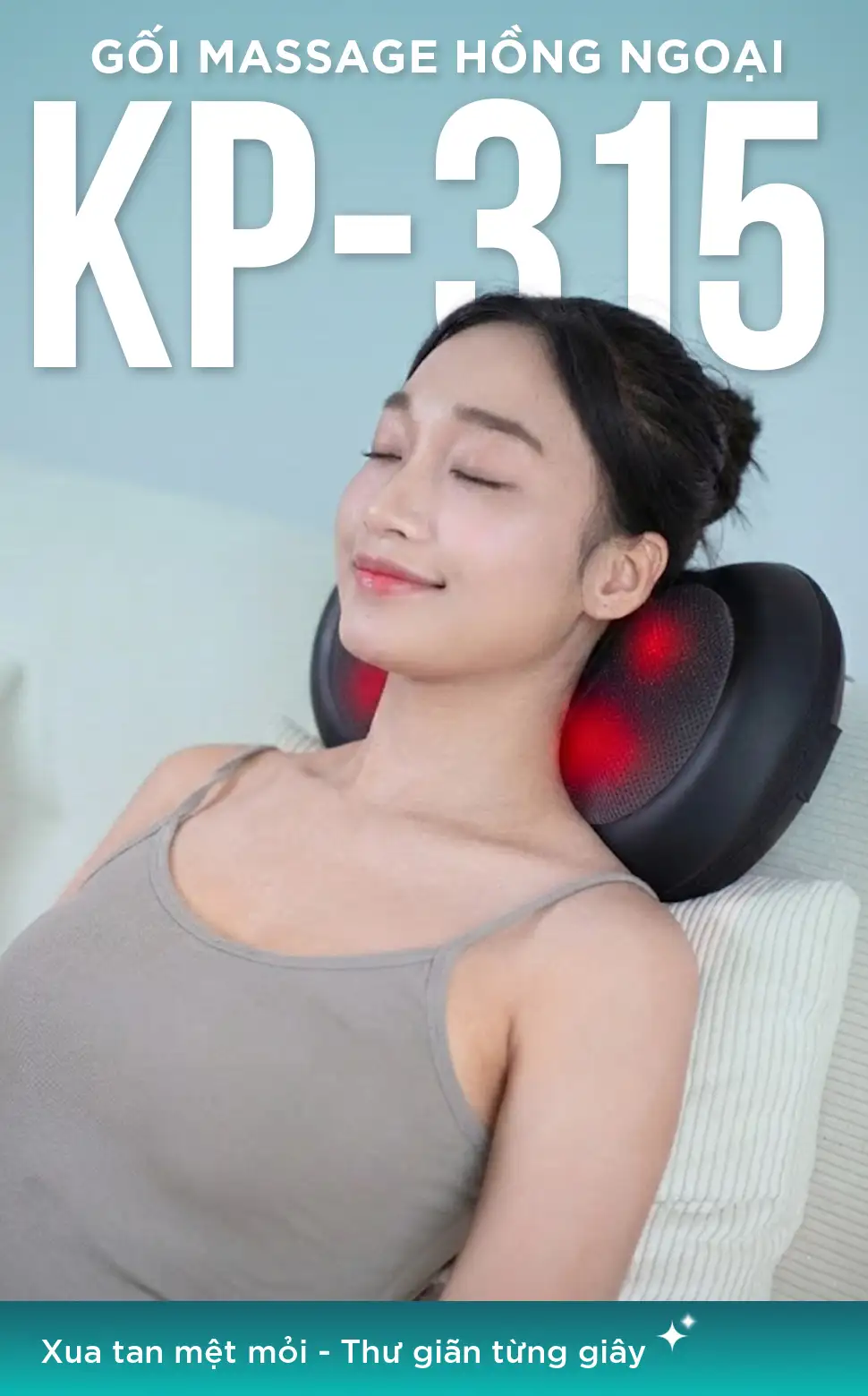 Gối massage hồng ngoại KINGTECH KP-315 giúp xua tan mệt mỏi, thư giãn cổ vai gáy từng giây