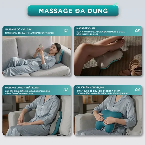 Gối massage KINGTECH KP-500 hỗ trợ massage đa dụng cho cổ vai gáy, lưng thắt lưng, chân và chườm ấm vùng bụng