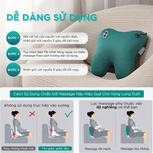 Hướng dẫn sử dụng gối massage KINGTECH KP-500 với các bước kết nối nguồn, bật máy, điều chỉnh nhiệt hồng ngoại và chọn chiều massage