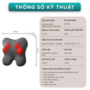 Thông số kỹ thuật gối massage hồng ngoại KINGTECH KP-500
