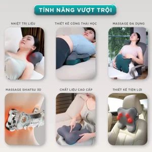 Tính năng nổi bật của gối massage hồng ngoại KINGTECH KP-500 gồm nhiệt trị liệu, thiết kế công thái học, massage đa dụng và massage Shiatsu 3D