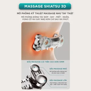 Gối massage KINGTECH KP-500 mô phỏng kỹ thuật massage Shiatsu 3D với động tác bóp, day, miết và nhấn vùng cổ vai gáy