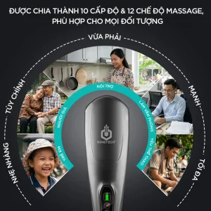 Máy massage cầm tay KINGTECH KT-1768 có 10 cấp độ và 12 chế độ massage, phù hợp cho người già, trẻ em, người làm văn phòng và người chơi thể thao