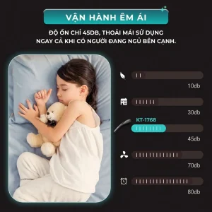 Máy massage cầm tay KINGTECH KT-1768 vận hành êm ái khoảng 45dB, thoải mái sử dụng khi có người ngủ bên cạnh