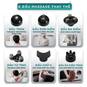 Bộ 6 đầu massage thay thế của máy KINGTECH LUX-900 gồm đầu tròn, đầu đơn điểm, đầu ba điểm, đầu từ tính, đầu chữ U và đầu đa điểm tròn