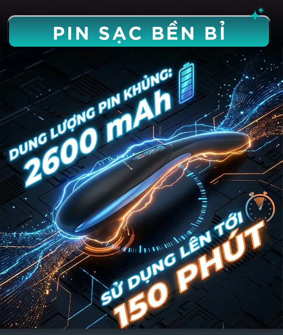 Máy massage cầm tay KINGTECH LUX-900 dùng pin 2600mAh, thời gian sử dụng lên tới 150 phút