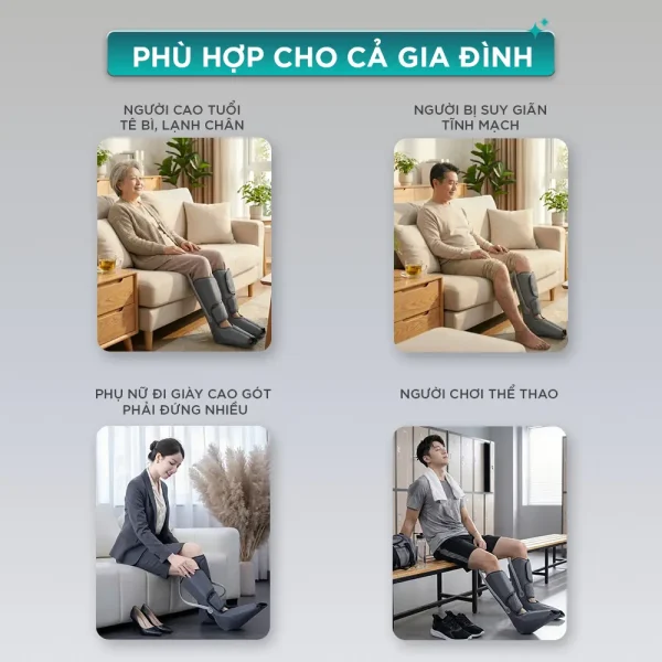 Máy massage chân KINGTECH ST-502B phù hợp cho người cao tuổi, người suy giãn tĩnh mạch, phụ nữ đi giày cao gót và người chơi thể thao