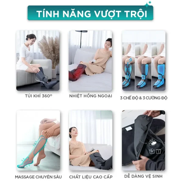 Tính năng vượt trội của máy massage chân KINGTECH ST-502B gồm túi khí 360 độ, nhiệt hồng ngoại, 3 chế độ massage, massage chuyên sâu và dễ vệ sinh