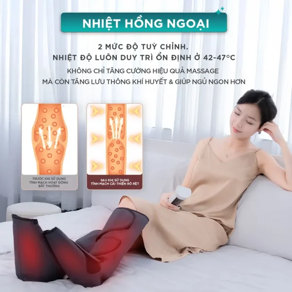 Máy massage chân KINGTECH ST-502B tích hợp nhiệt hồng ngoại 42-47 độ C giúp tăng hiệu quả massage và hỗ trợ lưu thông khí huyết