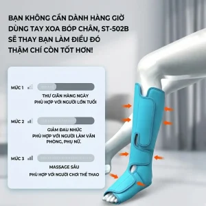 Máy massage chân KINGTECH ST-502B có 3 mức cường độ massage phù hợp thư giãn, giảm đau nhức và massage sâu