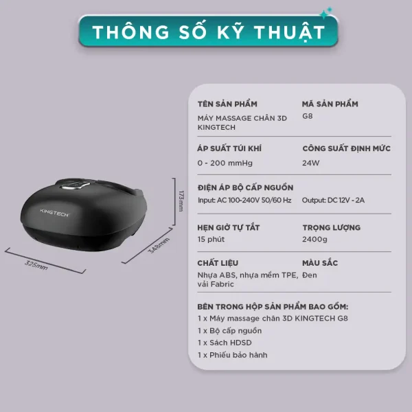 Máy Massage Chân KINGTECH G8 thông số kỹ thuật