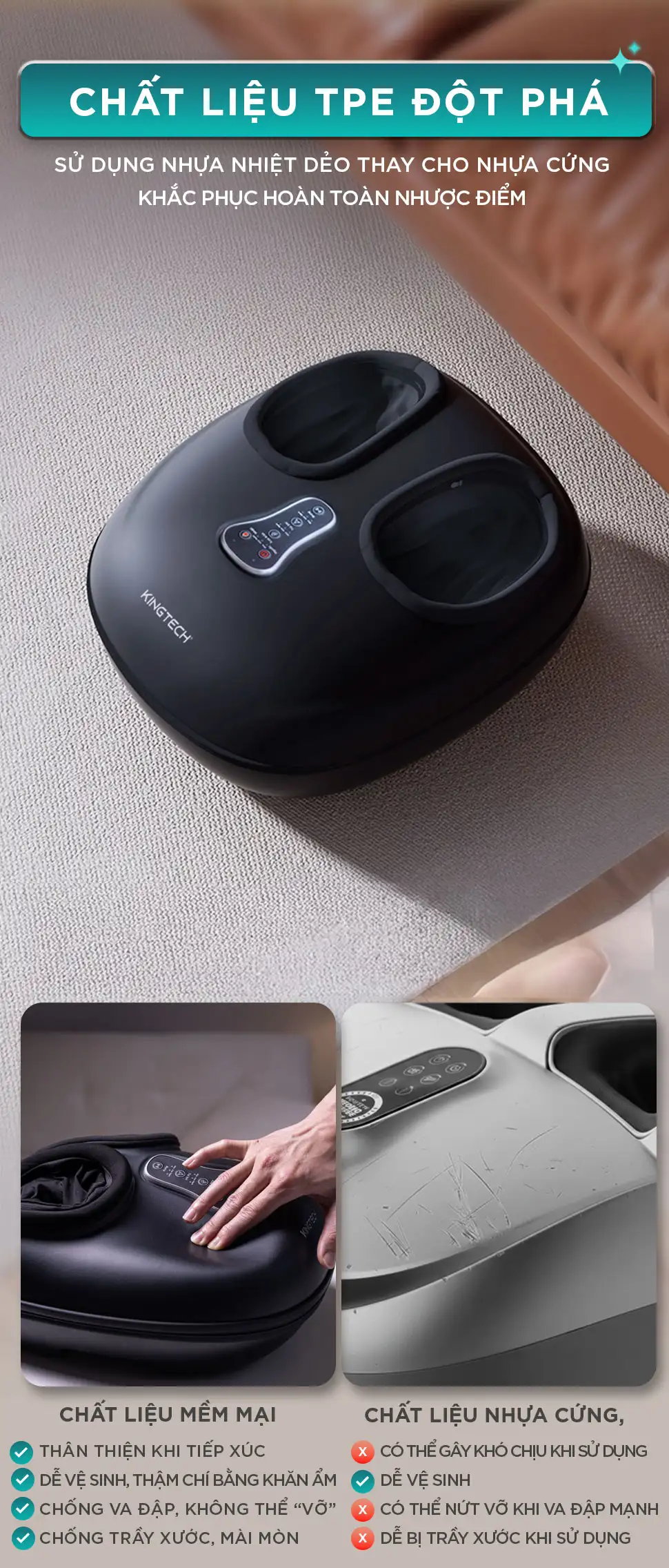Máy Massage Chân KINGTECH G8 chất liệu bền bỉ, chống trầy xước