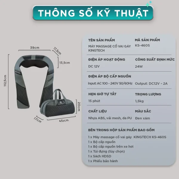 Thông số kỹ thuật của Máy Massage Cổ vai gáy KINGTECH KS-460S