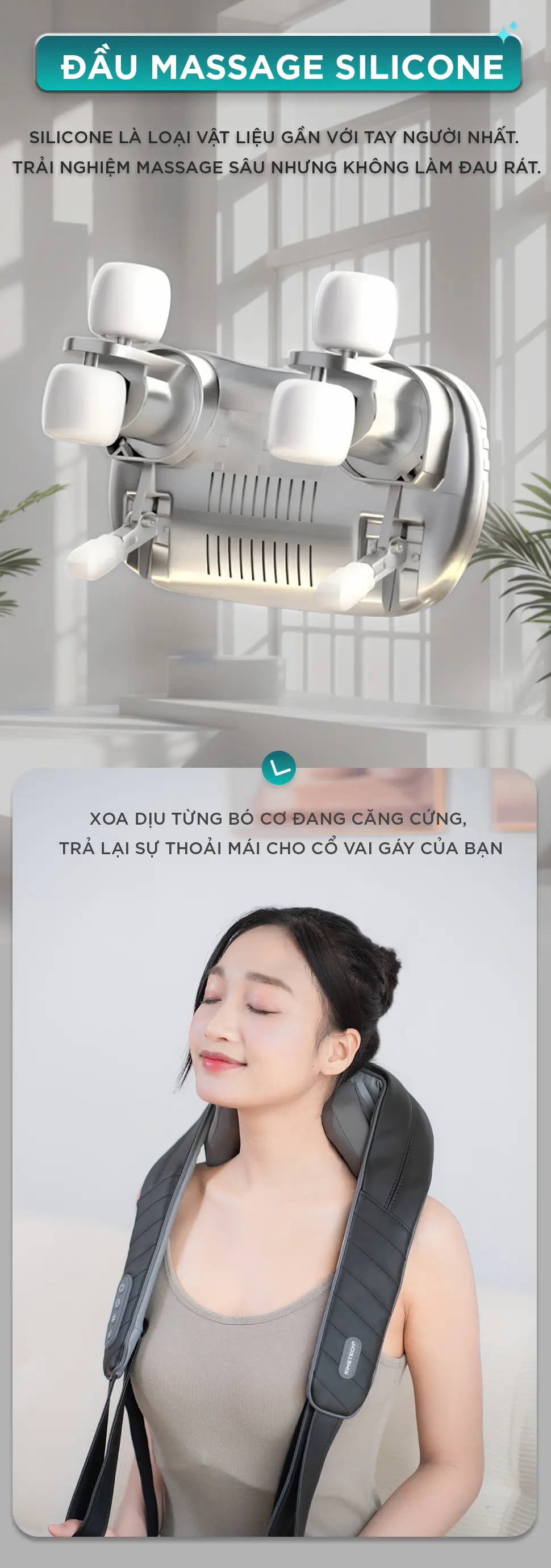 Tính năng vượt trội của máy massage cổ vai gáy KINGTECH S6 gồm massage 3D, nhiệt trị liệu, pin lớn và sử dụng rảnh tay