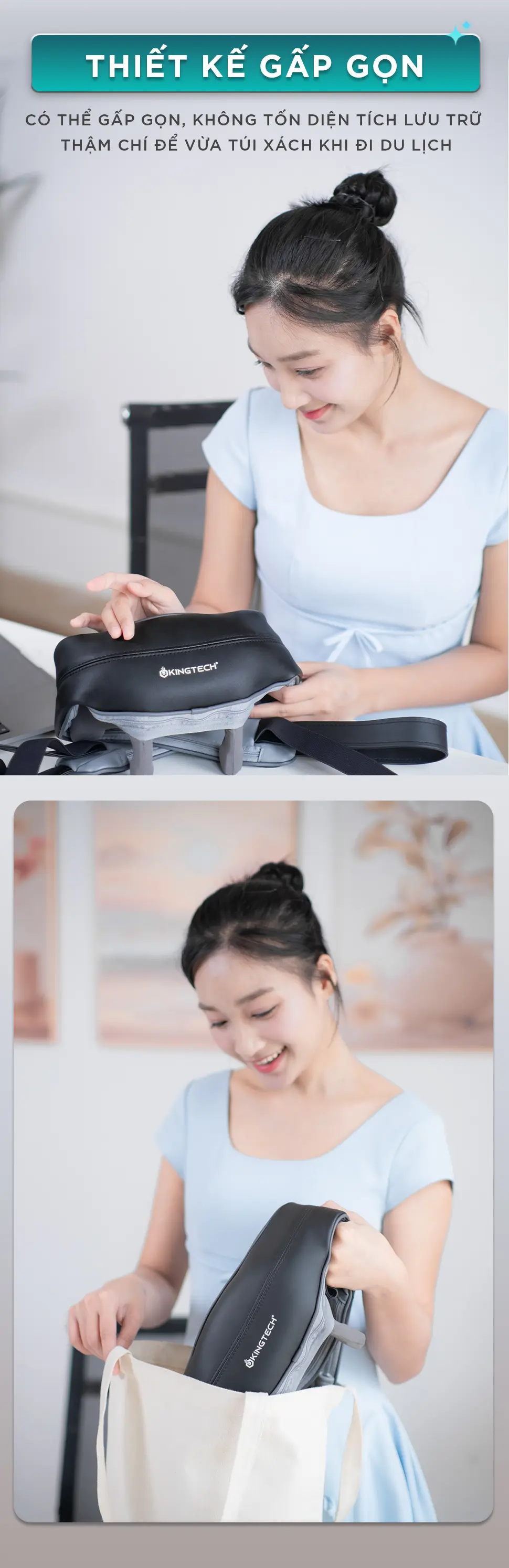 Máy massage cổ vai gáy KINGTECH S6 có thiết kế gấp gọn, dễ cất giữ và mang theo khi đi du lịch