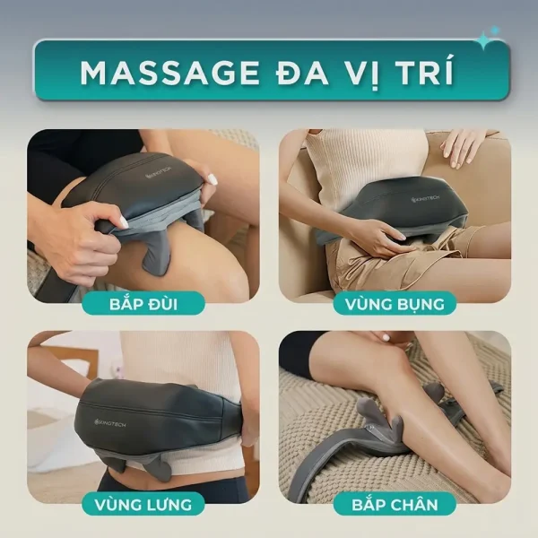 Máy massage KINGTECH S6 có thể massage nhiều vị trí như bắp đùi, vùng bụng, vùng lưng và bắp chân