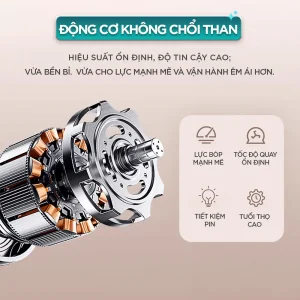 Máy massage cổ vai gáy KINGTECH S6 sử dụng động cơ không chổi than cho lực bóp mạnh, tốc độ ổn định và vận hành êm ái