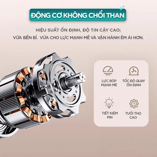 Máy massage cổ vai gáy KINGTECH S6 sử dụng động cơ không chổi than cho lực bóp mạnh, tốc độ ổn định và vận hành êm ái