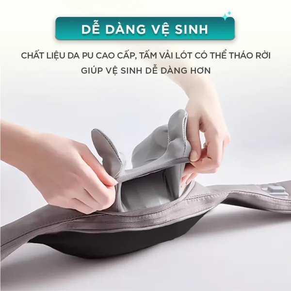 Máy massage cổ vai gáy KINGTECH S6 có lớp da PU cao cấp và tấm vải lót tháo rời giúp vệ sinh dễ dàng
