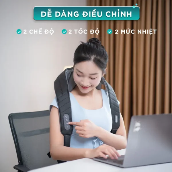 Máy massage cổ vai gáy KINGTECH S6 có 2 chế độ, 2 tốc độ và 2 mức nhiệt dễ dàng điều chỉnh khi sử dụng